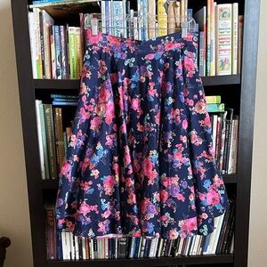 Floral A-Line Skirt - Navy and Pink